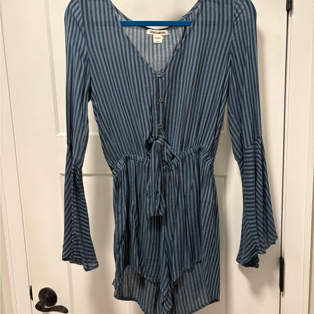 Billabong Blue Striped Long-Sleeve V-Neck Romper - Picture 2 of 5